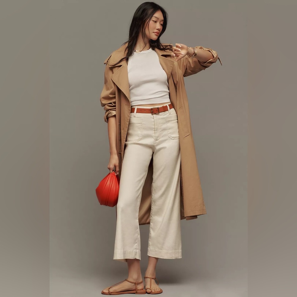 Maeve Cream Pants with Yellow Stitching